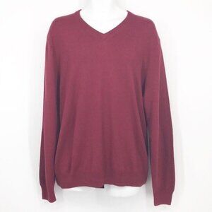 Alan Flusser Cotton Cashmere Men's V Neck Bordeaux Sweater Size L